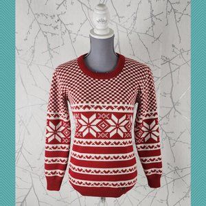 Bula Red Fairisle Knit Wool Blend Crewneck Sweater